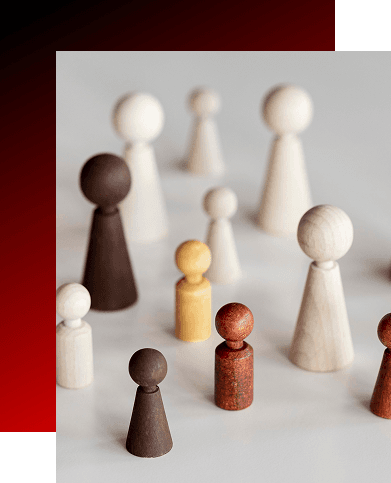 Wooden figurines representing community and teamwork